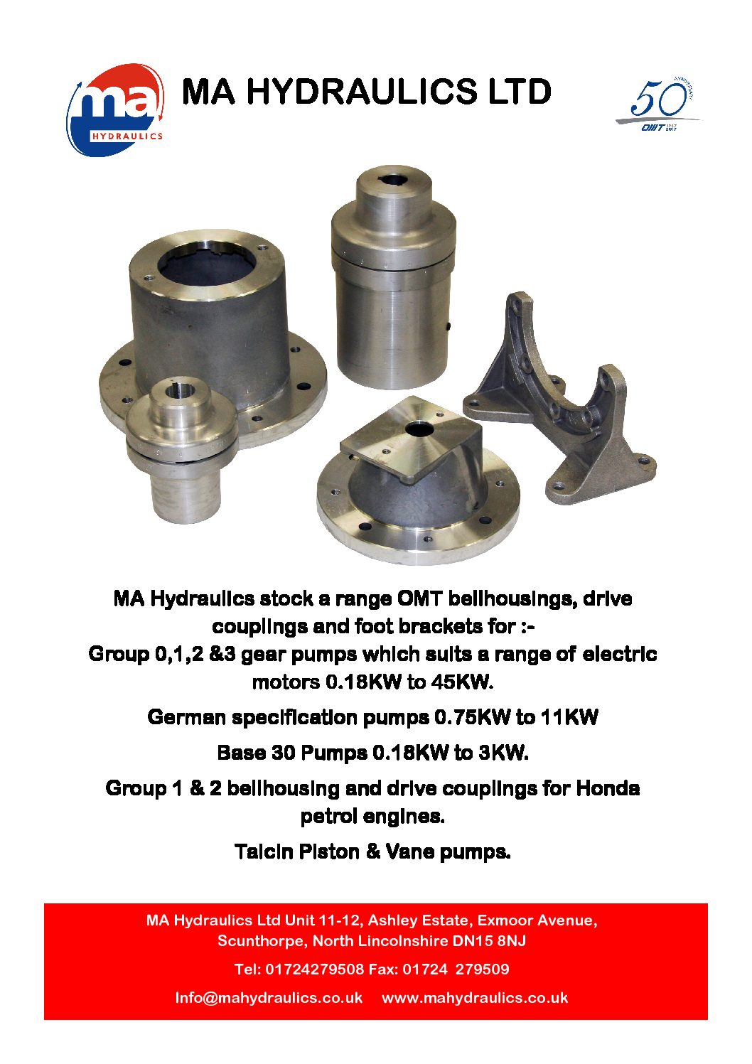 MA Hydraulics Ltd Stock a range of OMT Bellhousings and Couplings